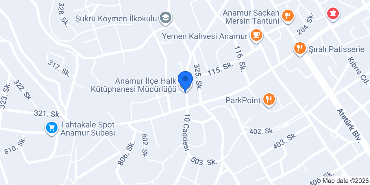 Anamur İlçe Halk Kütüphanesi Müdürlüğü konumu