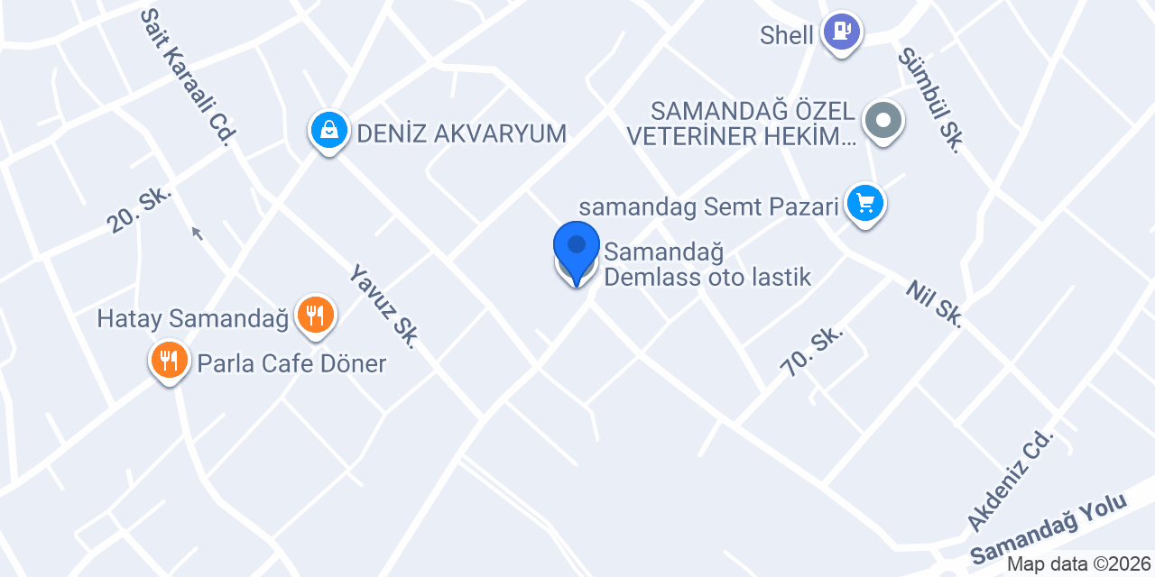 Samandağ Demlass oto lastik konumu