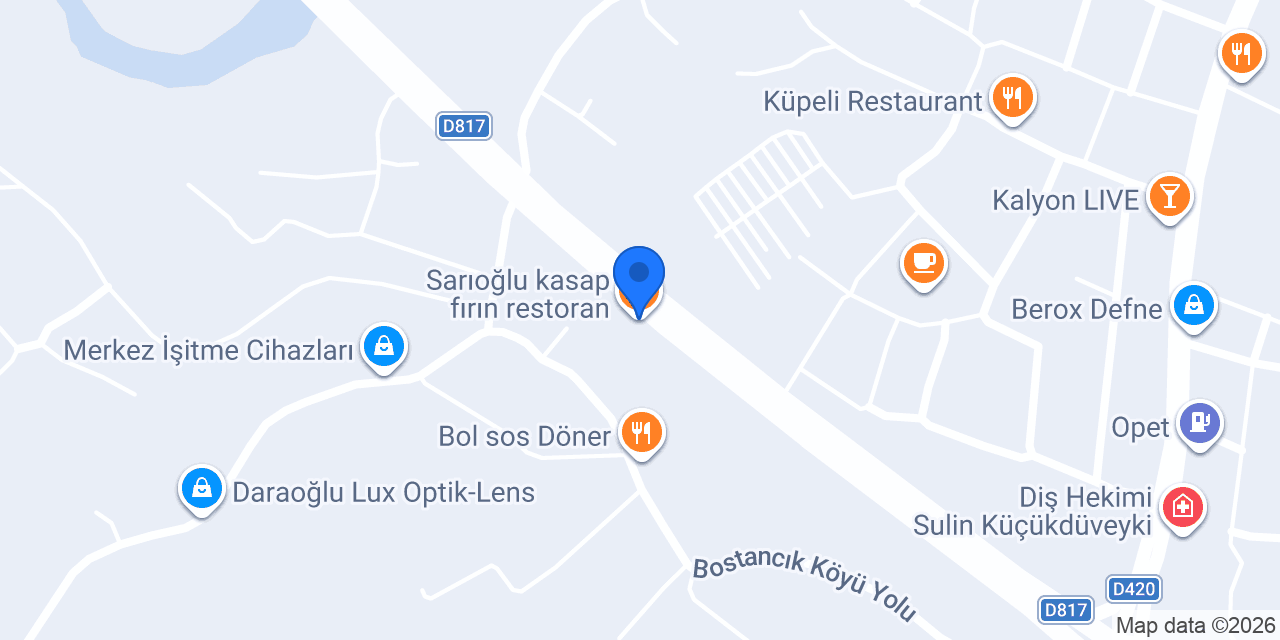 Sarıoğlu kasap fırın restoran konumu