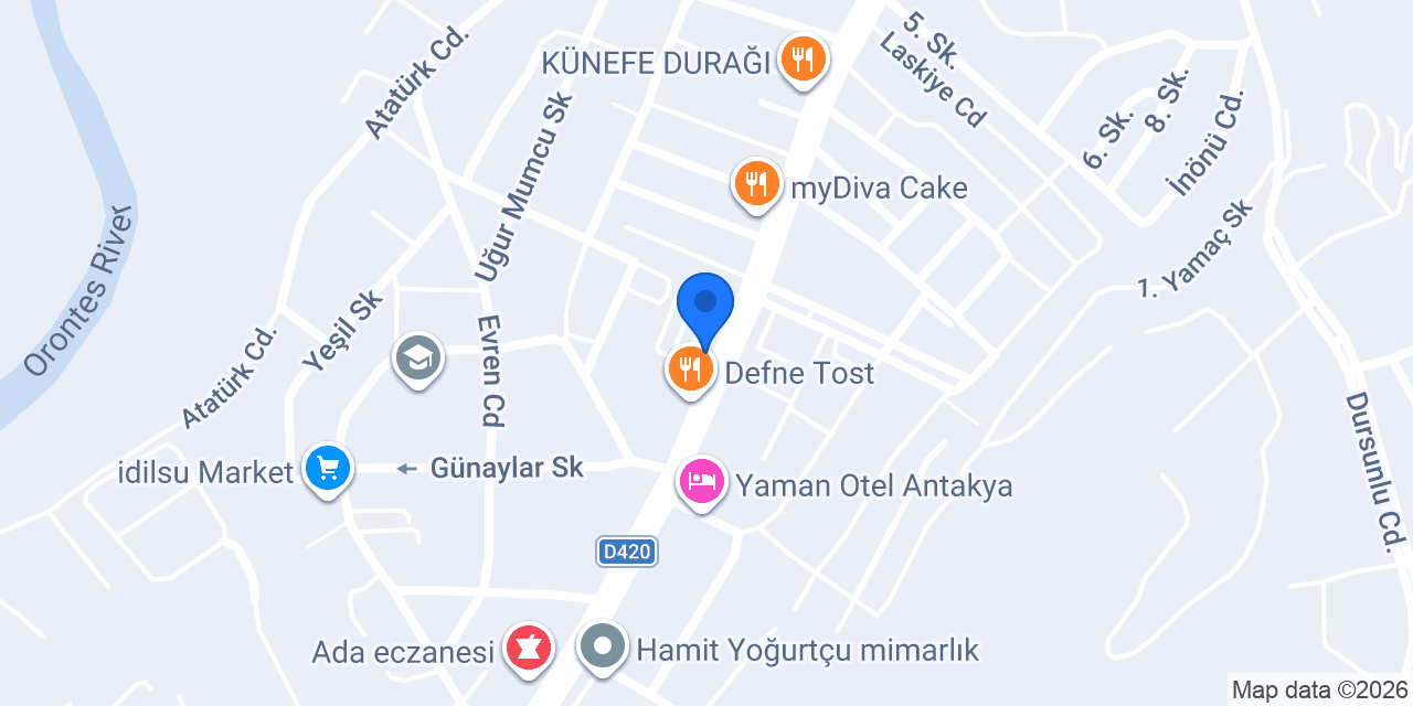Kasap Şerif Usta Defne konumu