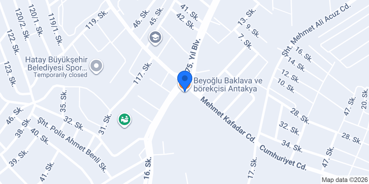 Beyoğlu Baklava ve börekçisi Antakya konumu