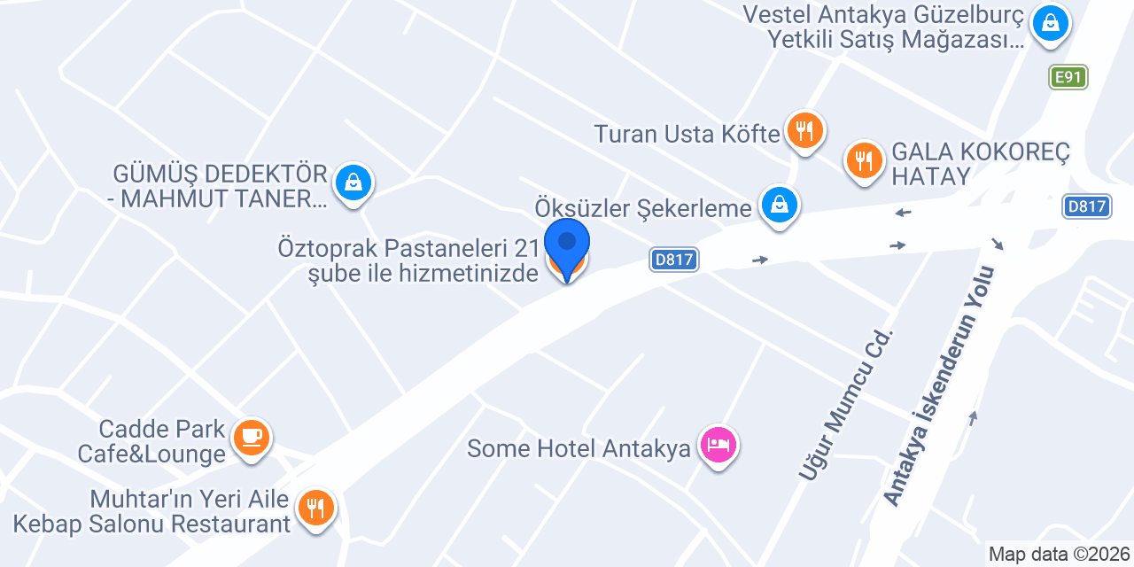 Öztoprak Pastaneleri 21 şube ile hizmetinizde konumu