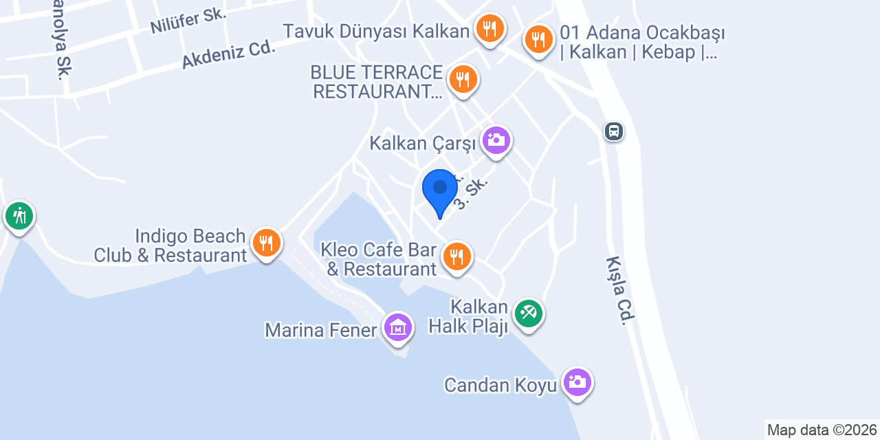 Turkuaz Pansiyon Kalkan konumu