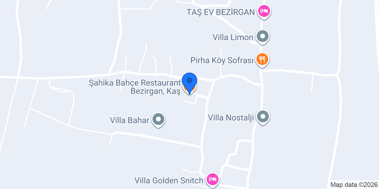 Şahika Bahçe Restaurant Bezirgan, Kaş konumu