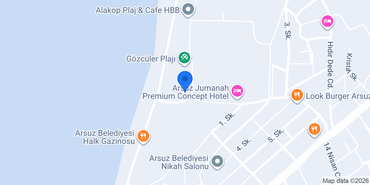 Arsuz Alvina Beach Plaj cafe restorant konumu