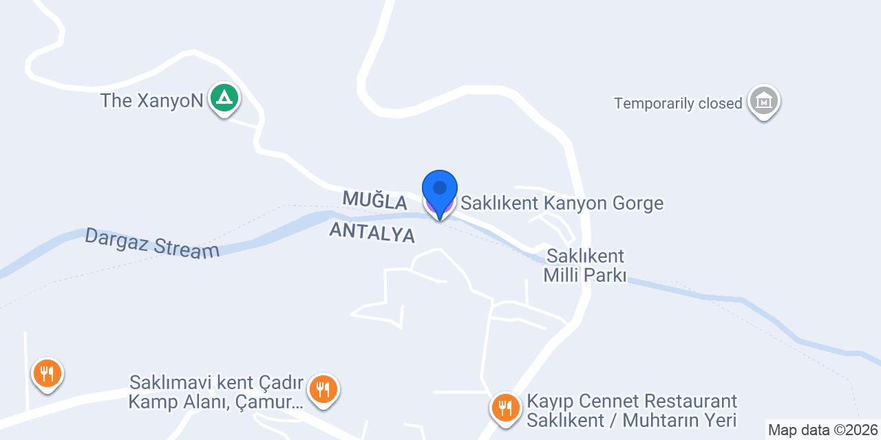 Saklıkent Kanyon Gorge konumu