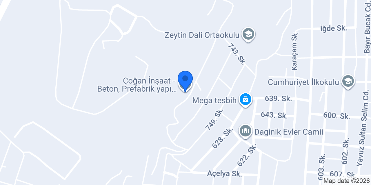 Çoğan İnşaat - Beton, Prefabrik yapı, Betonarme yapı konumu
