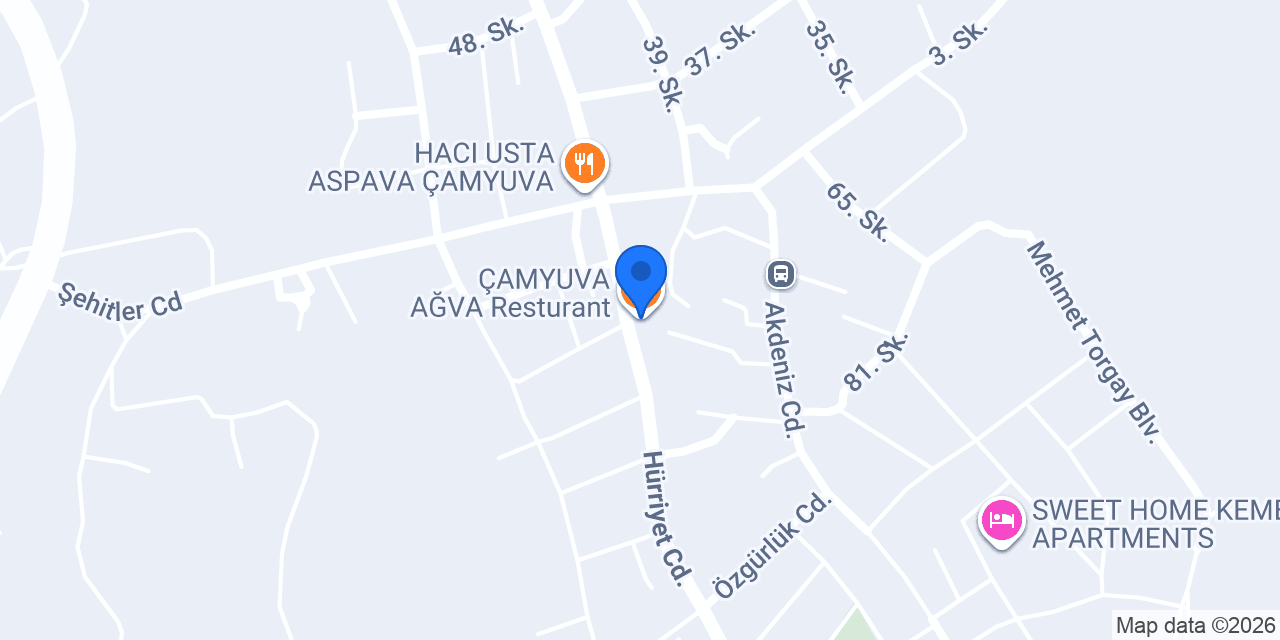 ÇAMYUVA AĞVA Resturant konumu
