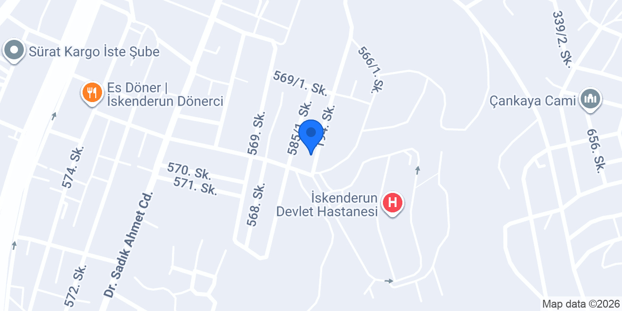 Levent Eczanesi / İskenderun Yeni Devlet Hastanesi Karşısı konumu