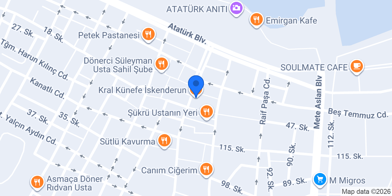 Kral Künefe İskenderun konumu