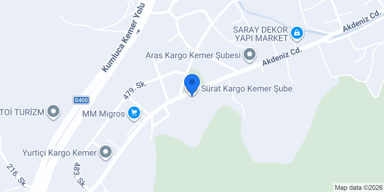Sürat Kargo Kemer Şube konumu