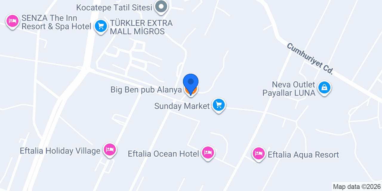 Big Ben pub Alanya konumu
