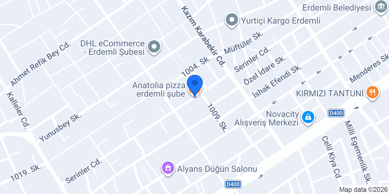 Anatolia pizza erdemli şube konumu
