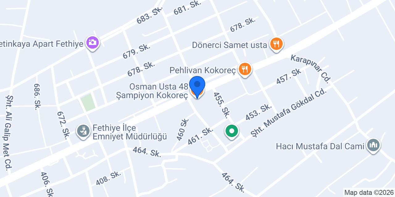 Osman Usta 48 Şampiyon Kokoreç konumu