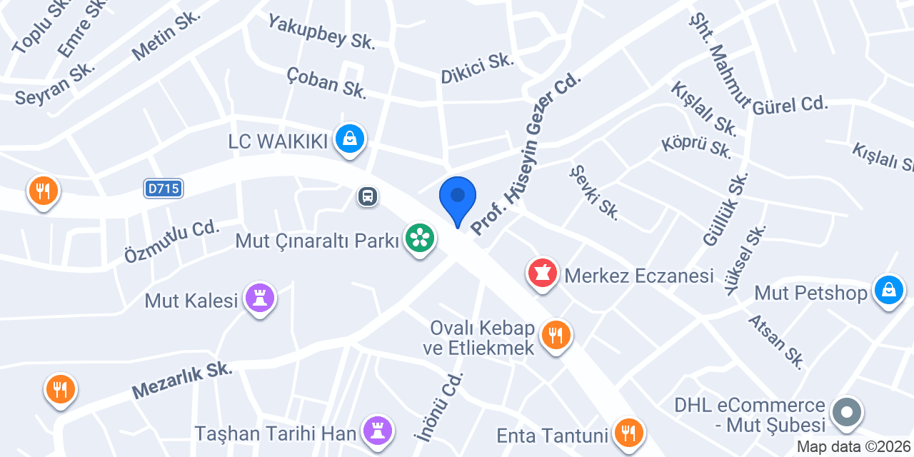 Türkiye İş Bankası Mut/Mersin Şubesi konumu