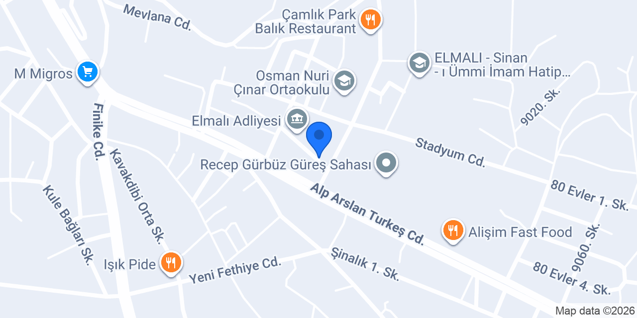 Elmalı ilçe Nüfus Müdürlüğü konumu