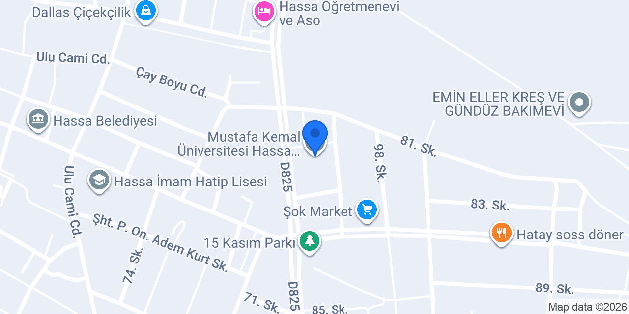 Mustafa Kemal Üniversitesi Hassa Meslek Yüksekokulu konumu