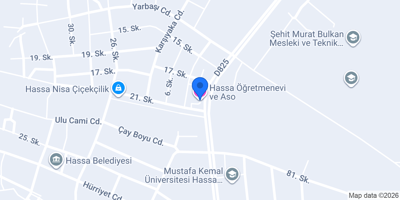 Hassa Öğretmenevi ve Aso konumu