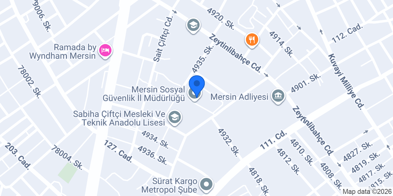 Mersin Sosyal Güvenlik İl Müdürlüğü konumu