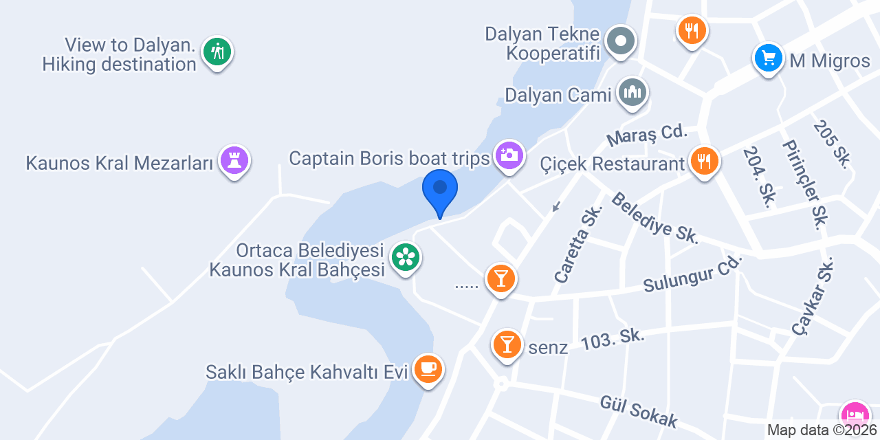 Dalyan tekne turu Captain Adem konumu