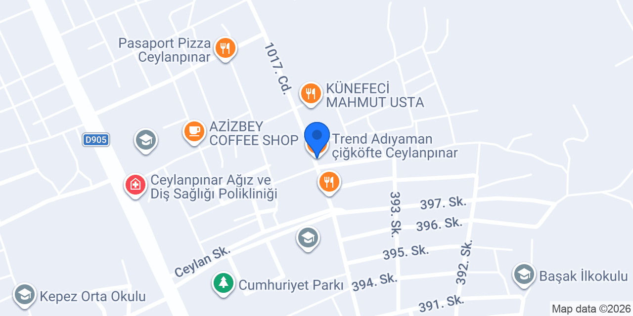 Trend Adıyaman çiğköfte Ceylanpınar konumu