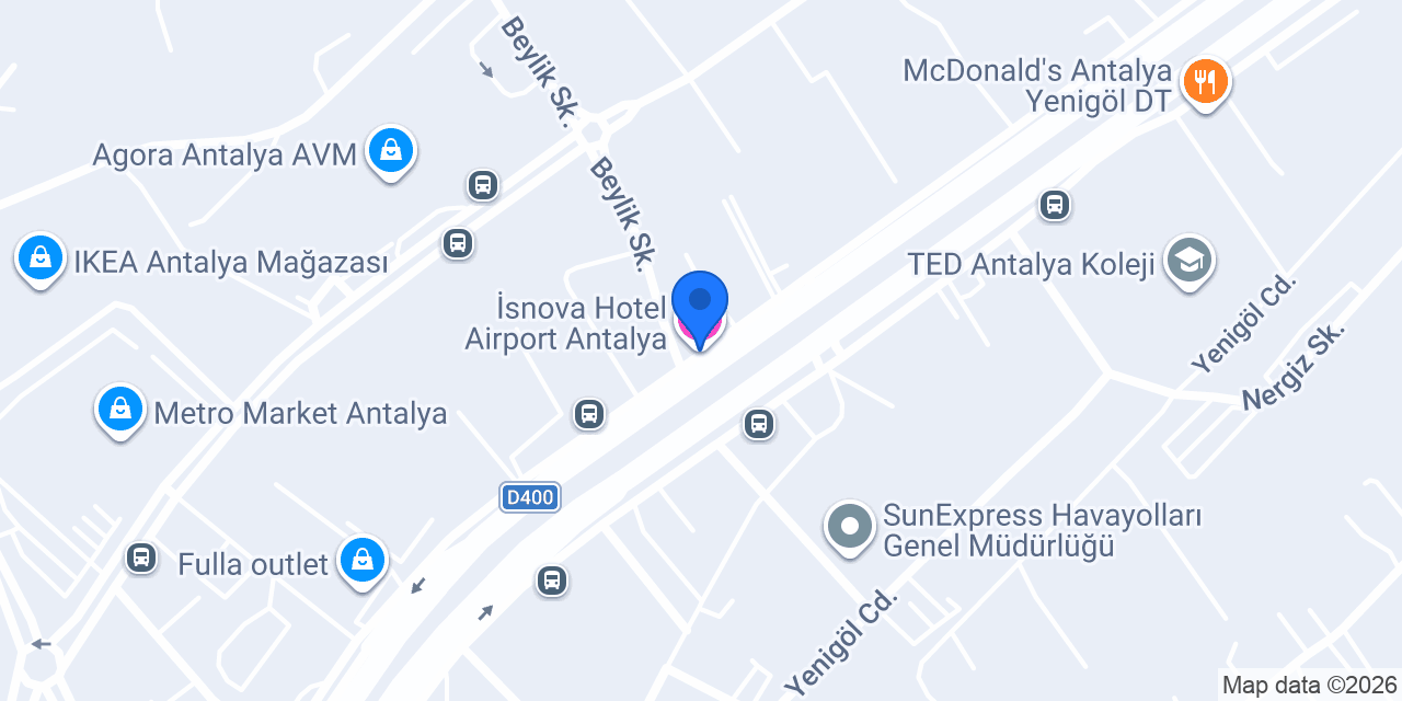 İsnova Hotel Airport Antalya konumu