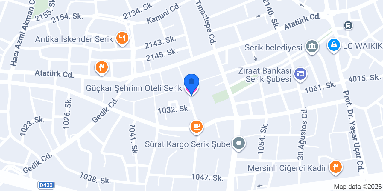 Güçkar Şehrinn Oteli Serik konumu