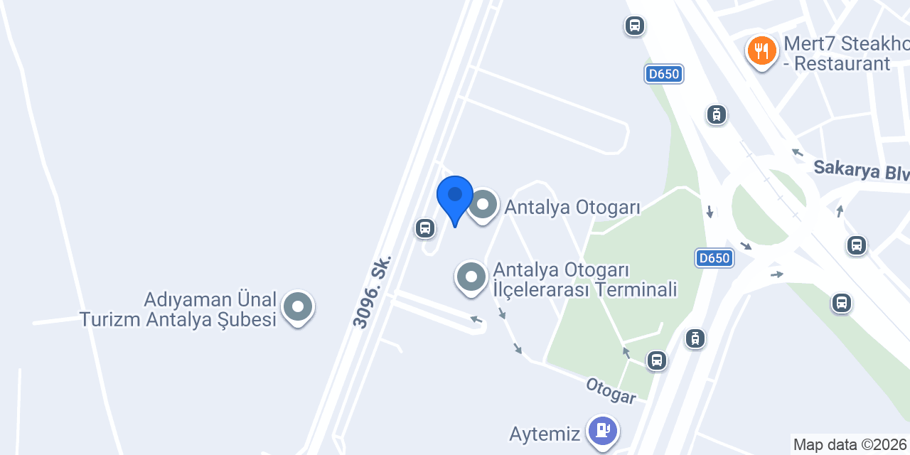 Antalya Terminali İlçe İndirme Peronu konumu