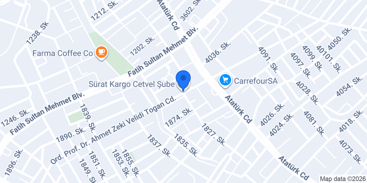 Sürat Kargo Cetvel Şube konumu