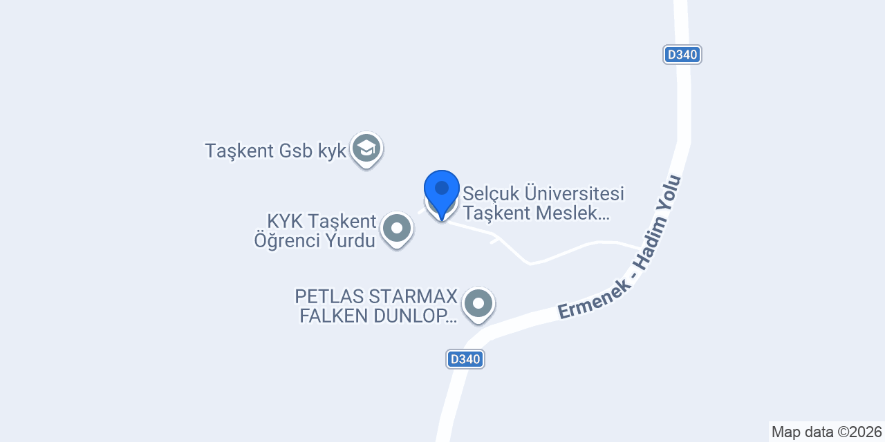 Selçuk Üniversitesi Taşkent Meslek Yüksekokulu konumu