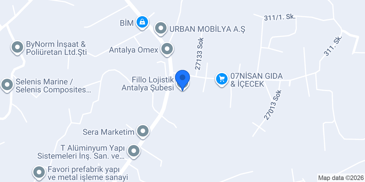 Fillo Lojistik Antalya Şubesi konumu