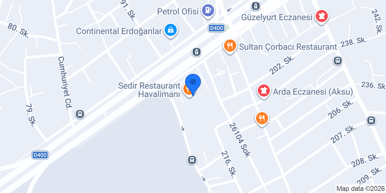 Sedir Restaurant Havalimanı konumu
