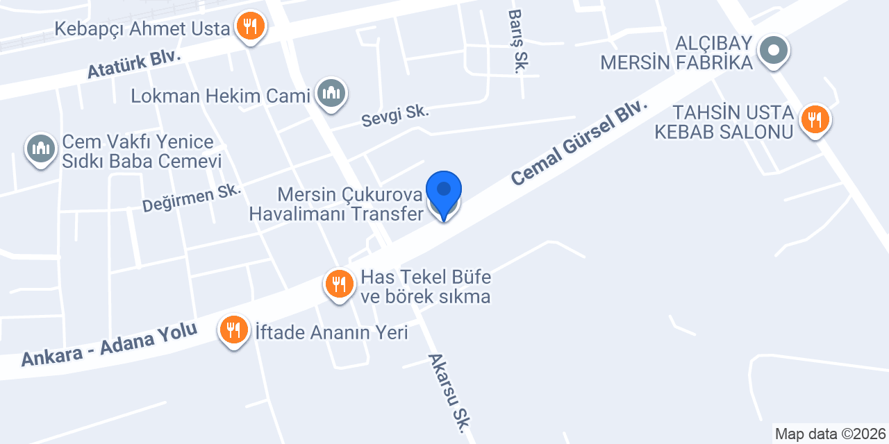 Mersin Çukurova Havalimanı Transfer konumu