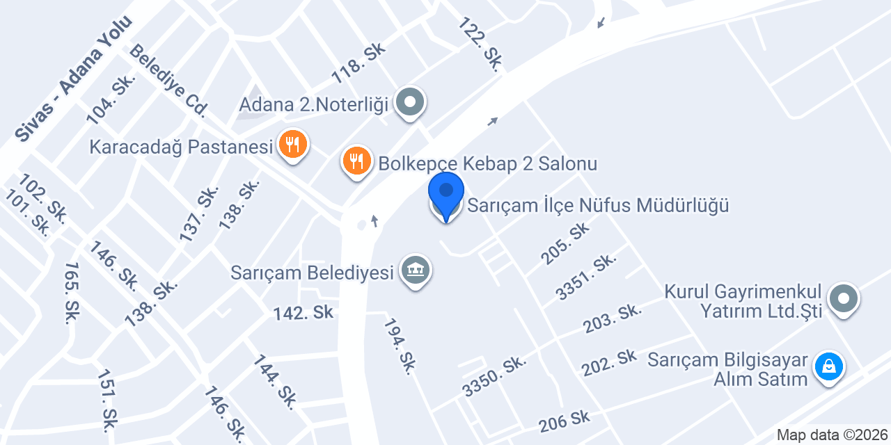 Sarıçam İlçe Nüfus Müdürlüğü konumu