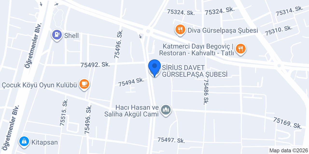 SİRİUS DAVET GÜRSELPAŞA ŞUBESİ konumu