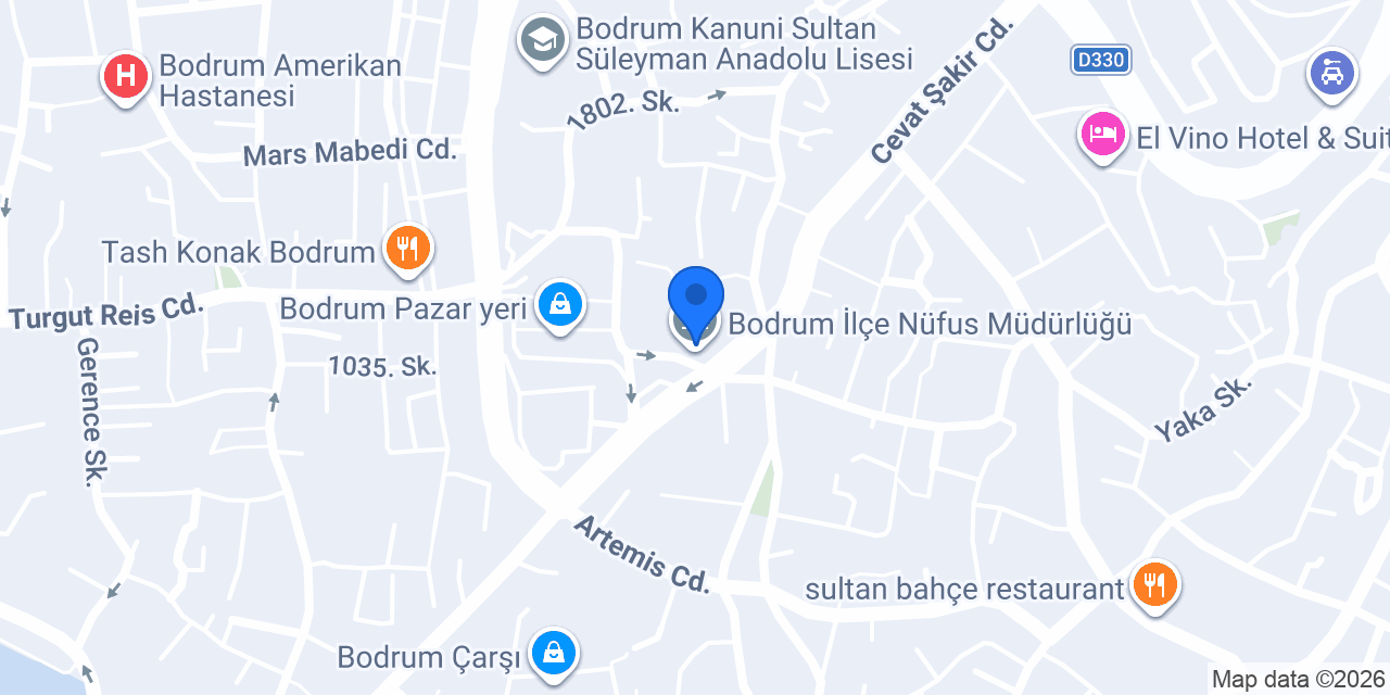 Bodrum İlçe Nüfus Müdürlüğü konumu