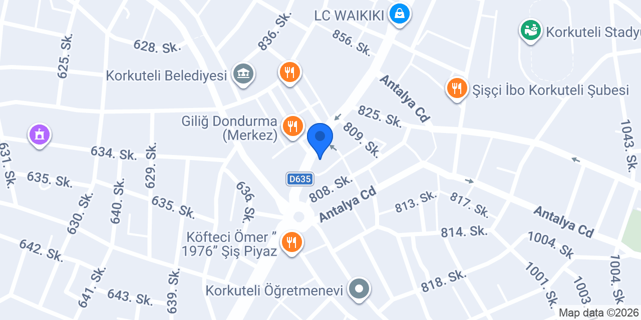 Türkiye İş Bankası Korkuteli/Antalya Şubesi konumu