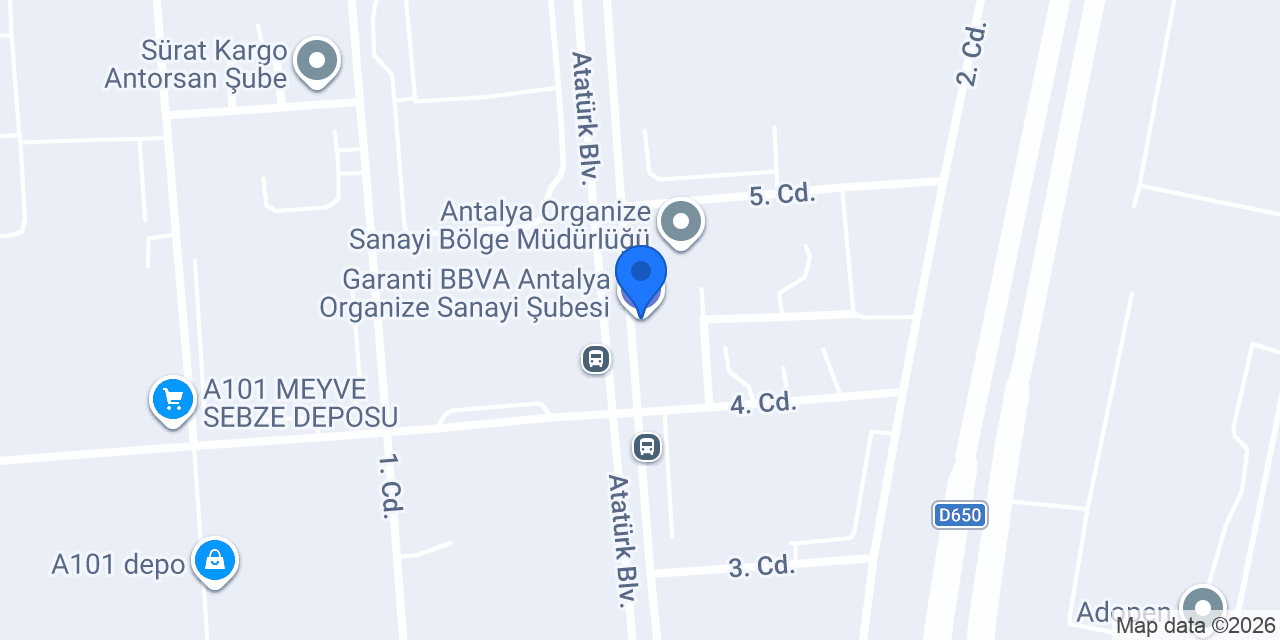 Garanti BBVA Antalya Organize Sanayi Şubesi konumu