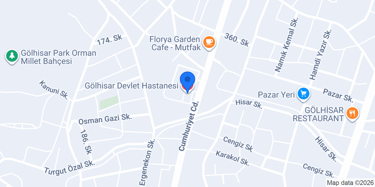 Gölhisar Devlet Hastanesi konumu