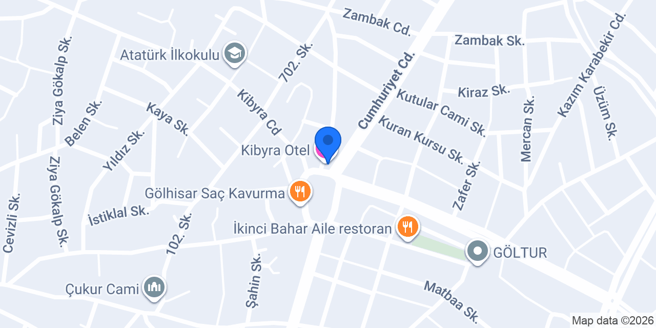 Kibyra Otel konumu