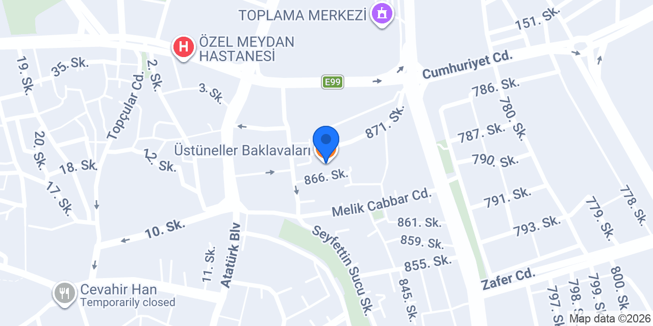 Üstüneller Baklavaları konumu
