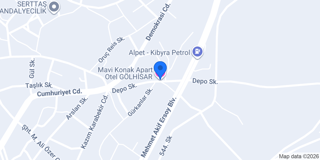 Mavi Konak Apart Otel GÖLHİSAR konumu