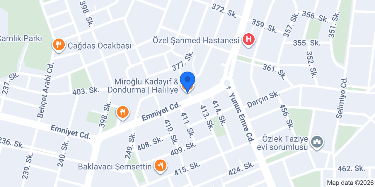 Miroğlu Kadayıf & Dondurma | Haliliye konumu