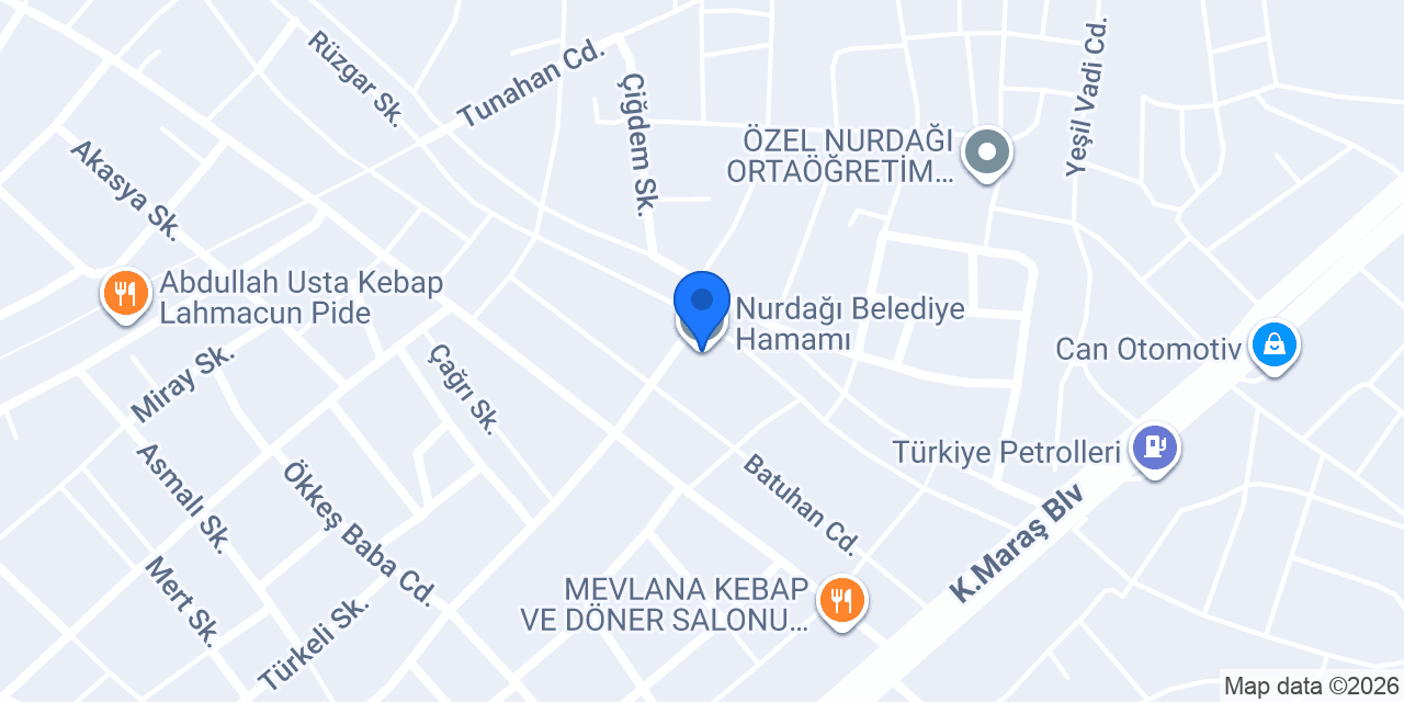 Nurdağı Belediye Hamamı konumu