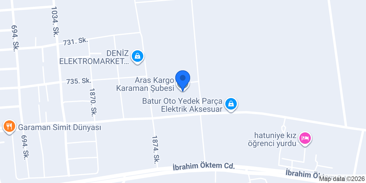 Aras Kargo Karaman Şubesi konumu