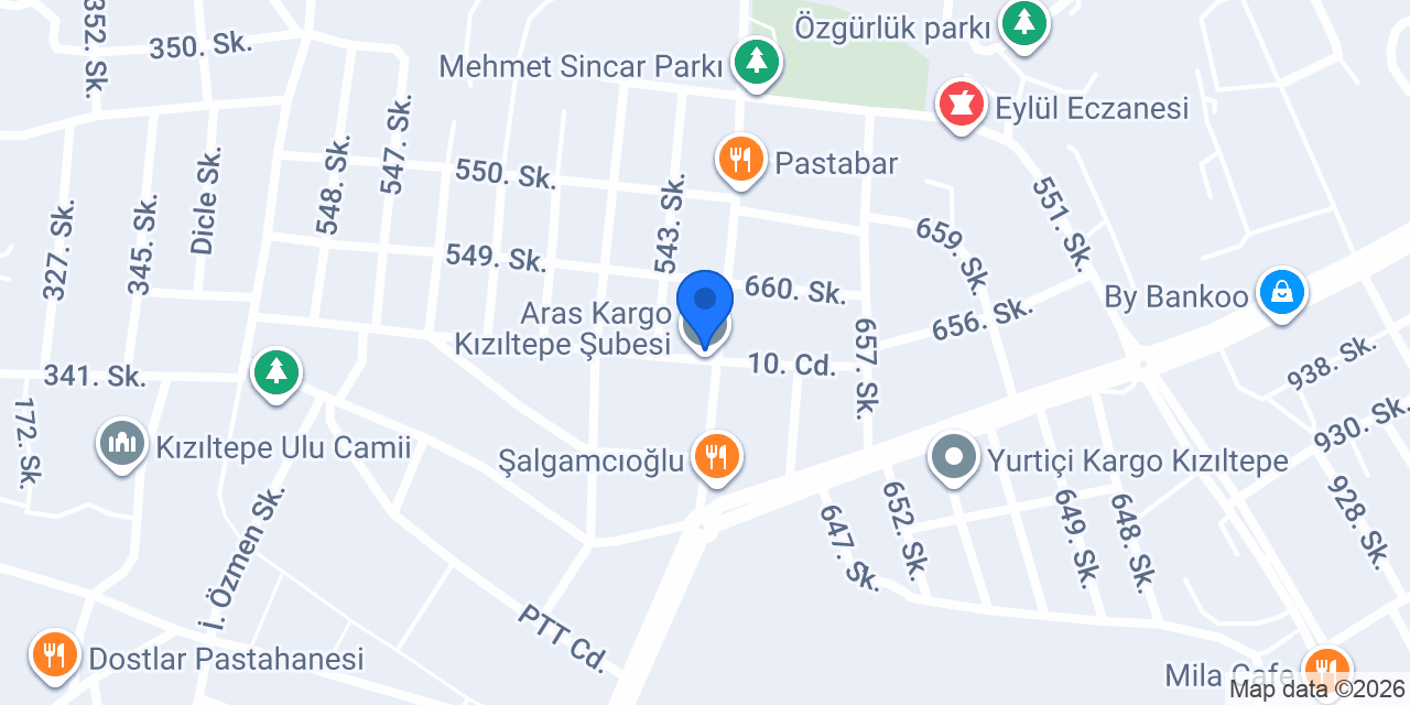 Aras Kargo Kızıltepe Şubesi konumu