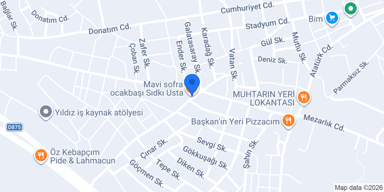 Mavi sofra ocakbaşı Sıdkı Usta konumu