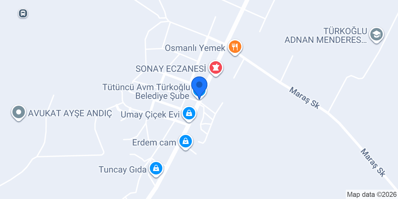 Tütüncü Avm Türkoğlu Belediye Şube konumu