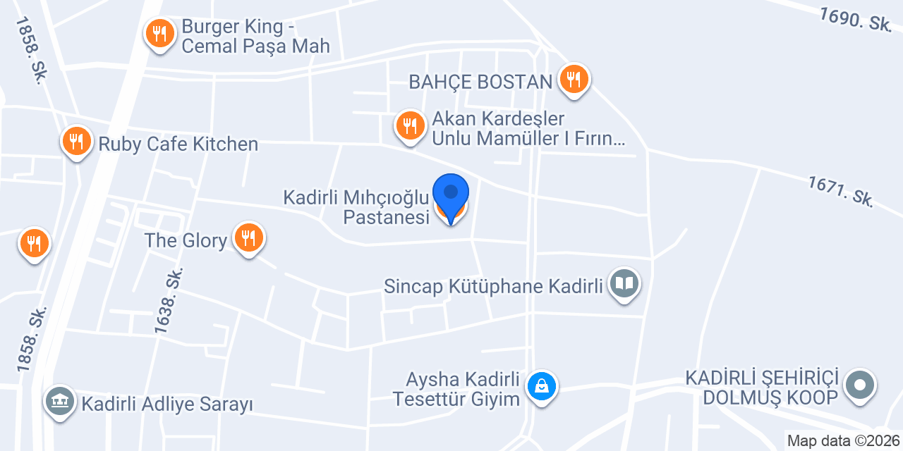 Kadirli Mıhçıoğlu Pastanesi konumu