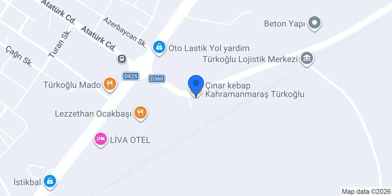 Çınar kebap Kahramanmaraş Türkoğlu konumu